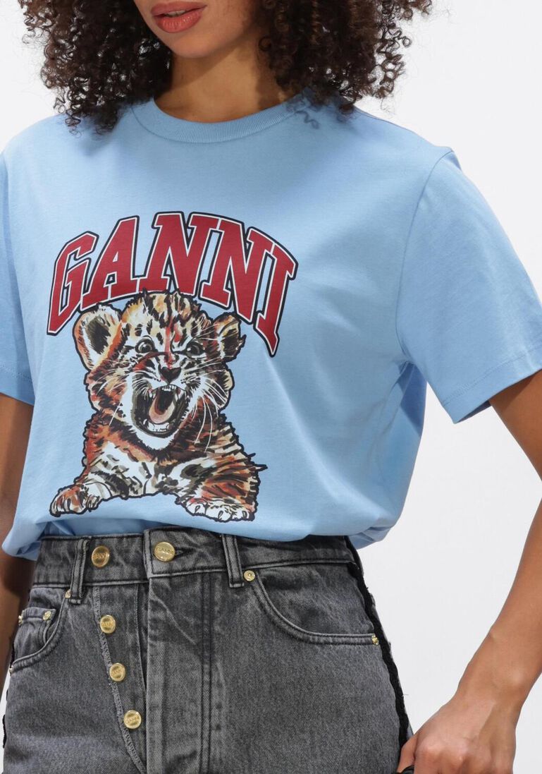 blauwe ganni t-shirt blissful blue 745