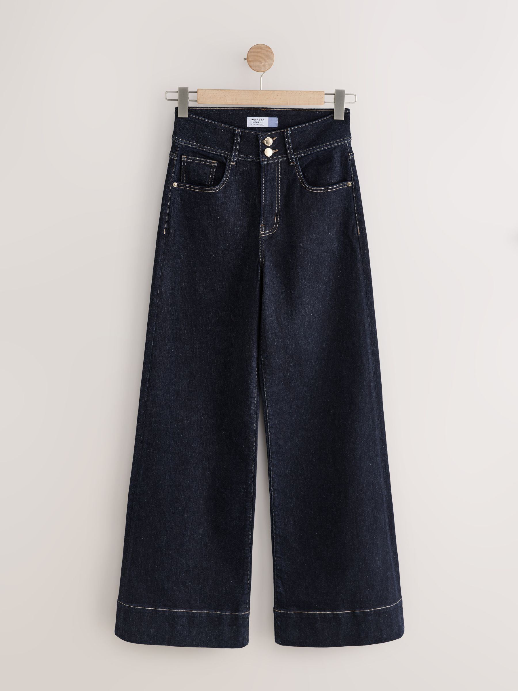 Blauw met wassing - High Rise stretchy Jeans met wijde pijpen
