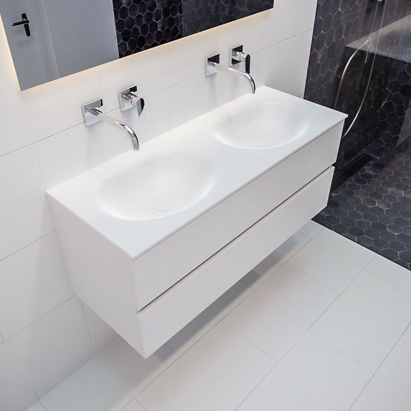 Mondiaz - Vica - Badmeubel - Talc - 120 cm - 2 Lades - Wastafel Moon Dubbel Zonder Kraangat