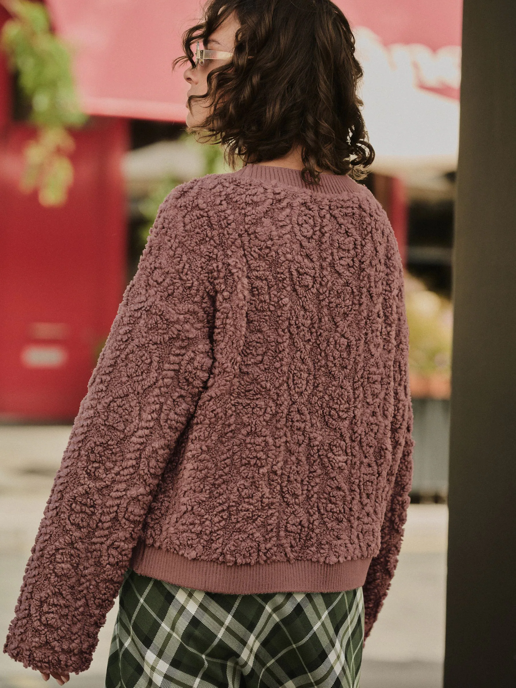 Roze - Fluffy Borg Cable Button Through Cardigan Fleece