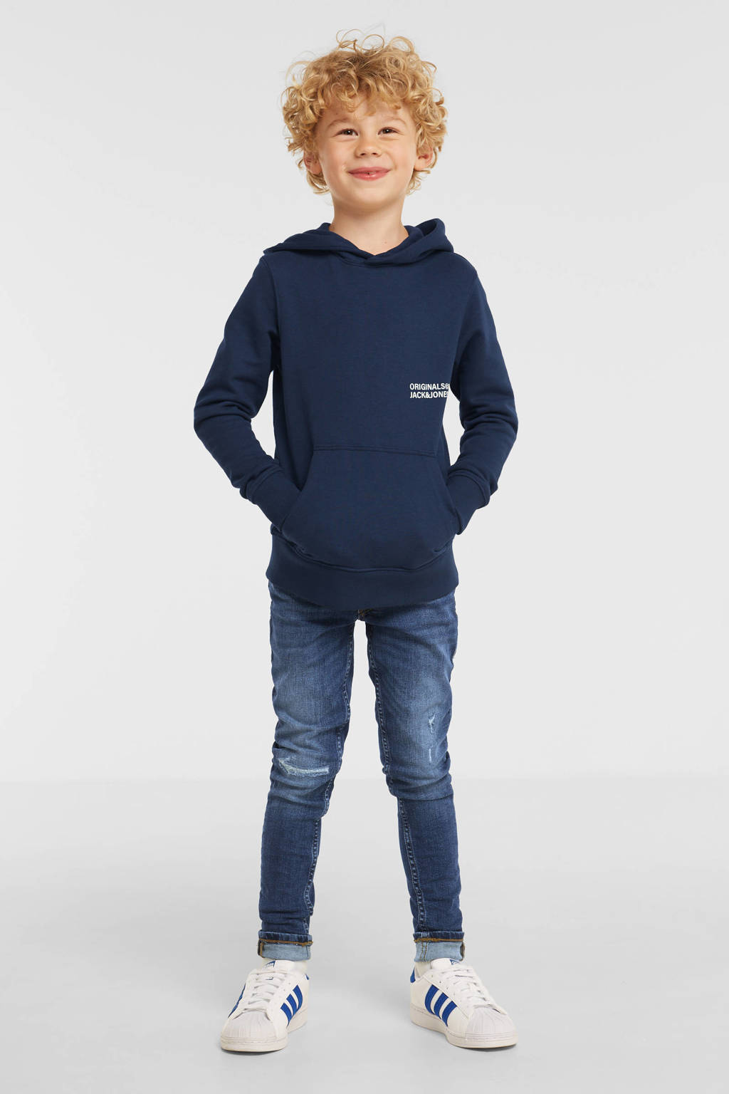 JACK & JONES hoodie JORWORLDWIDEmet tekst donkerblauw