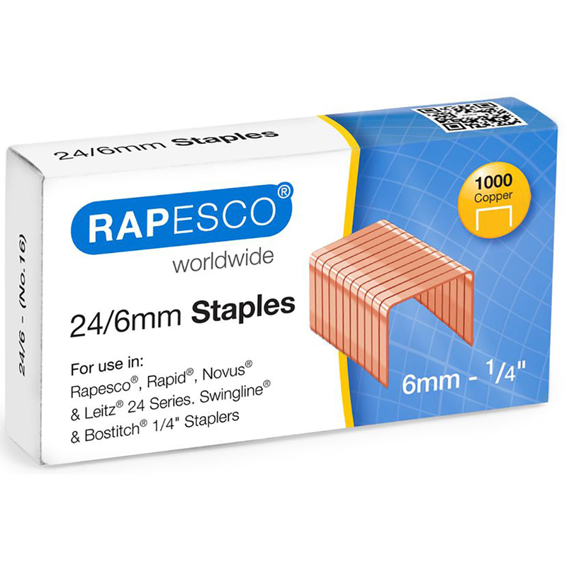 Rapesco Heftklammern 24/6, kupfer, 1000 Stück