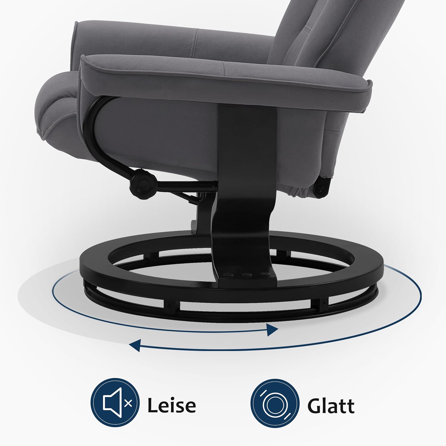 M MCombo Relaxsessel mit Hocker, 360° drehbarer Fernsehsessel mit Liegefunktion, bis 120 Kg belastbarer TV-Sessel, moderner Ruhesessel für Wohnzimmer, 9019 (Mikrofaser, Grau)