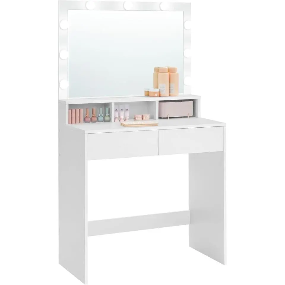 Bobbel Home - Witte Kaptafel - Rechthoekige spiegel - Gloeilampen