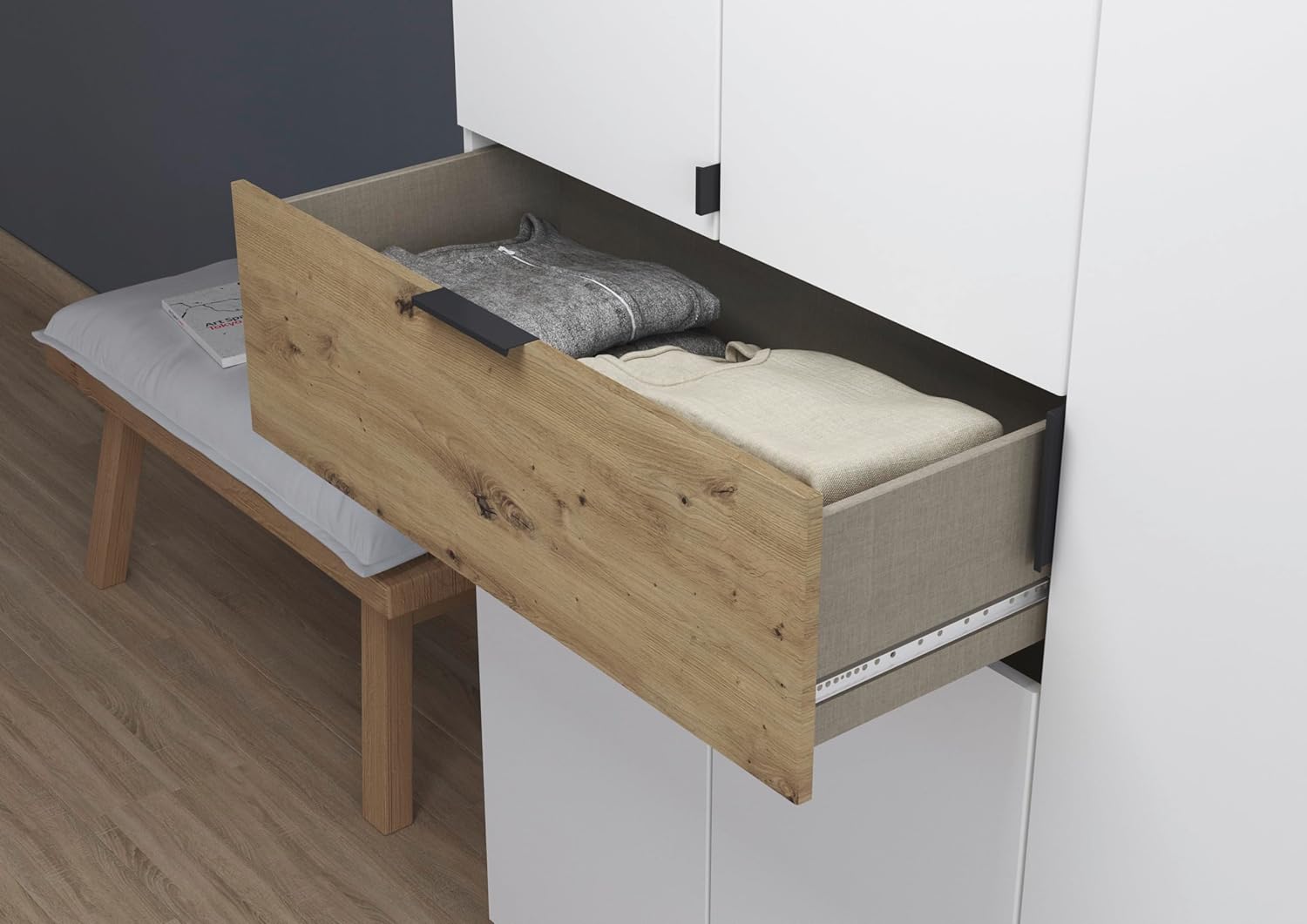 Rauch Möbel Ticao, Drehtürenschrank, Kleiderschrank, Kleiderschränke, Garderobe, Schrank mit Stauraum, 10-türig, 2 Schubladen, inkl. Türdämpferset, Farbe Weiß-Eiche Artisan, Holz, 271x210x54cm