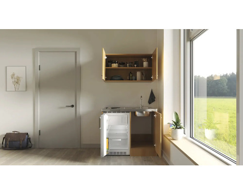 Flex Well mini keuken met apparatuur Nano 100 cm beuken mat gedemonteerd omkeerbaar uitvoering 00012461