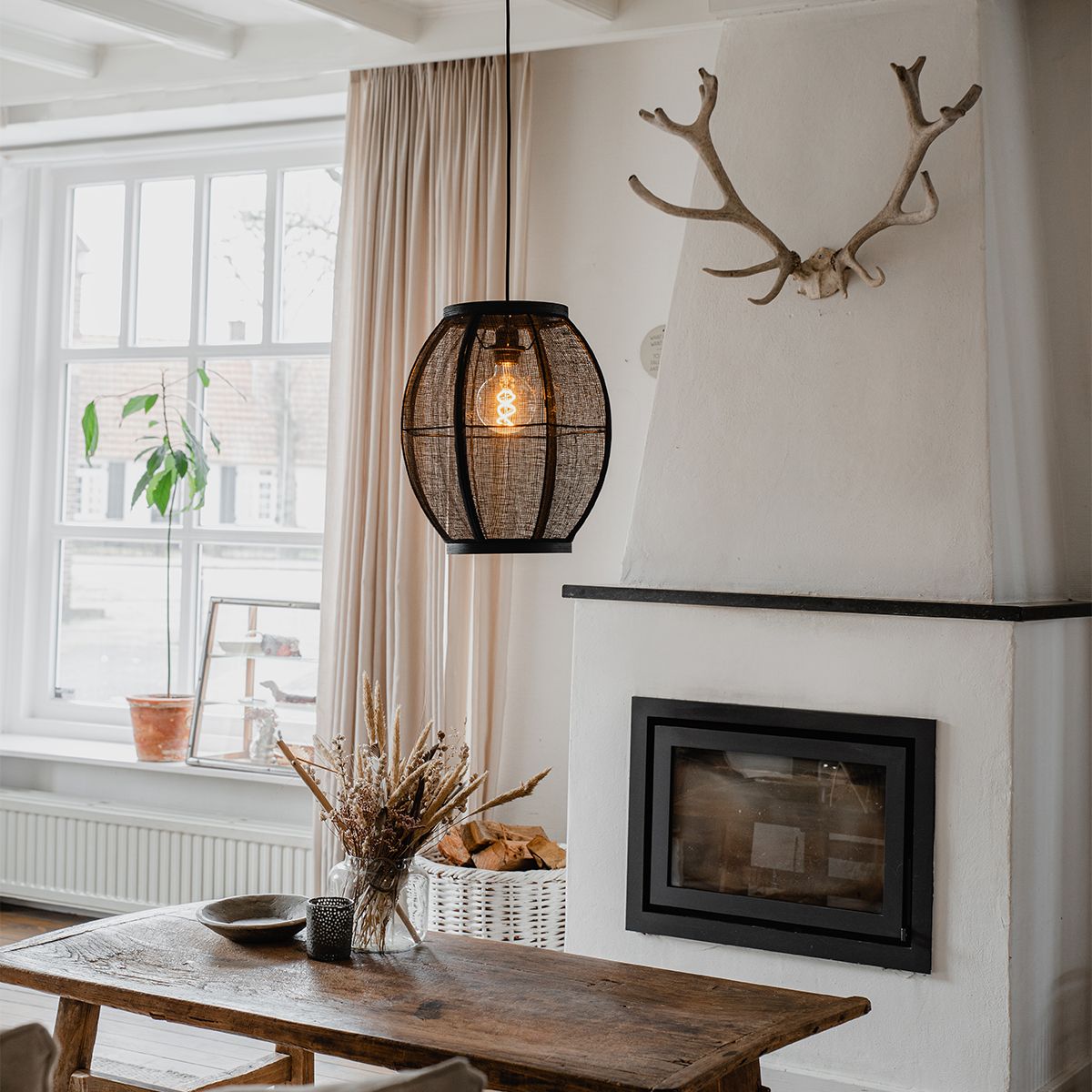 Oosterse hanglamp zwart stof 35 cm - Rob