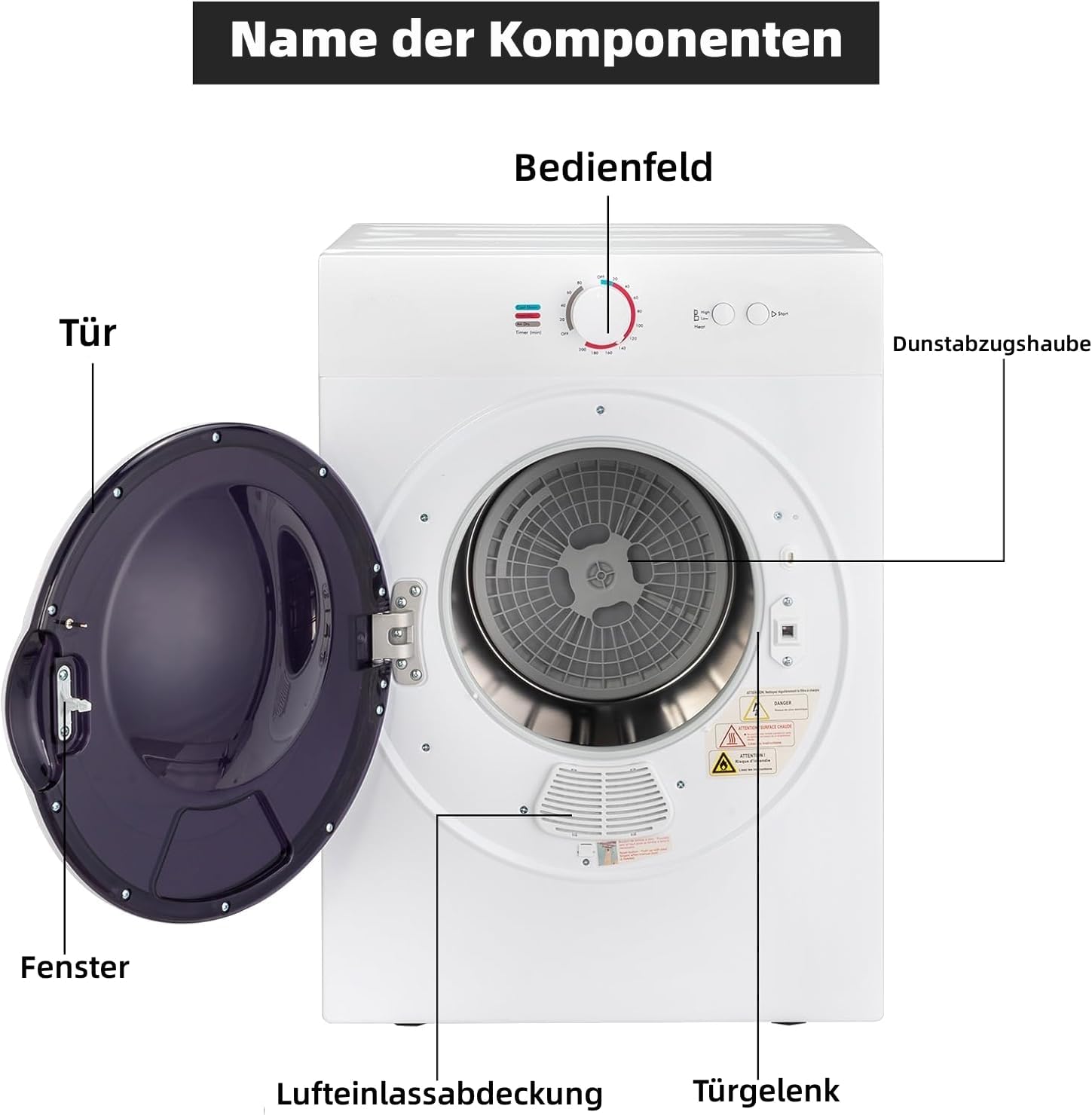 LEADZM Mini Wäschetrockner Elektrischer Trockner Ablufttrockner,3KG,40L,900W,3 Trocknungsmodi