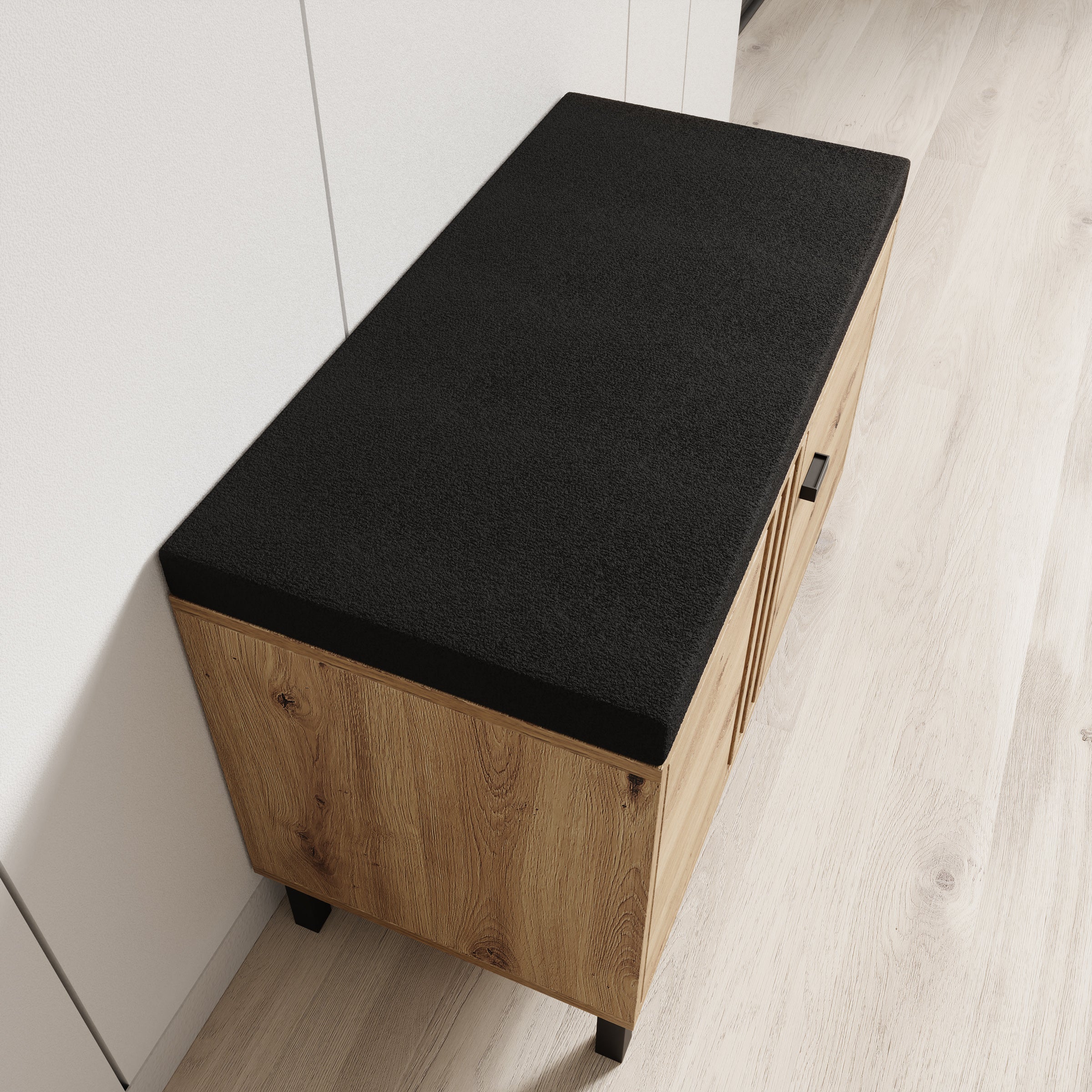 Lazuli - Schoenenkast met zitkussen - Eikenpatroon - 80x40x57 cm