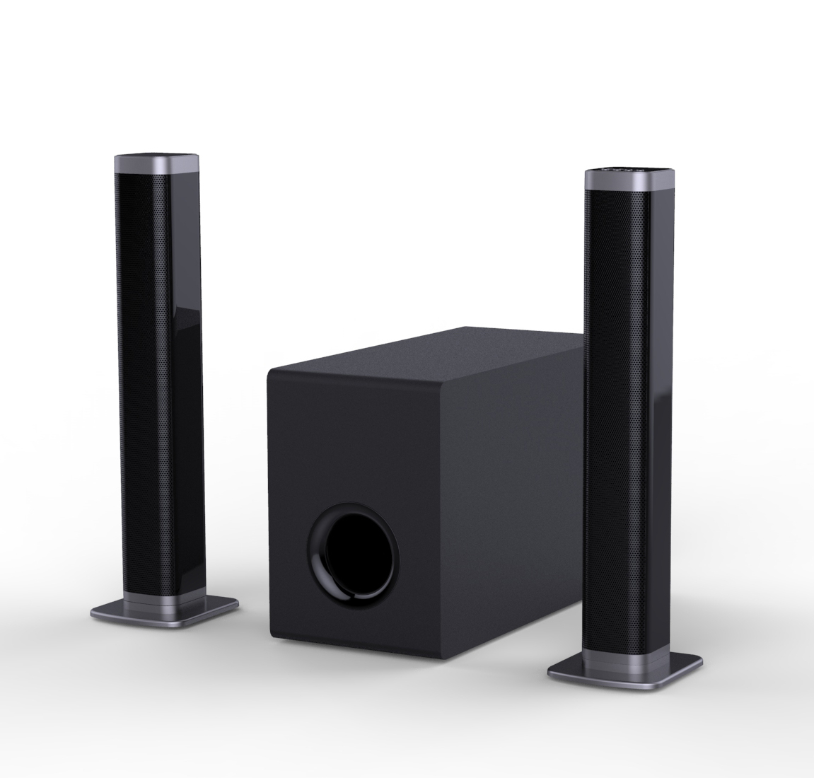 (2er Set) 80W Bluetooth Stereo Soundbar Heimkino TV Lautsprecher   1x Subwoofer / USB / Aux-In / Coax-In   Fernbedienung - Schwarz