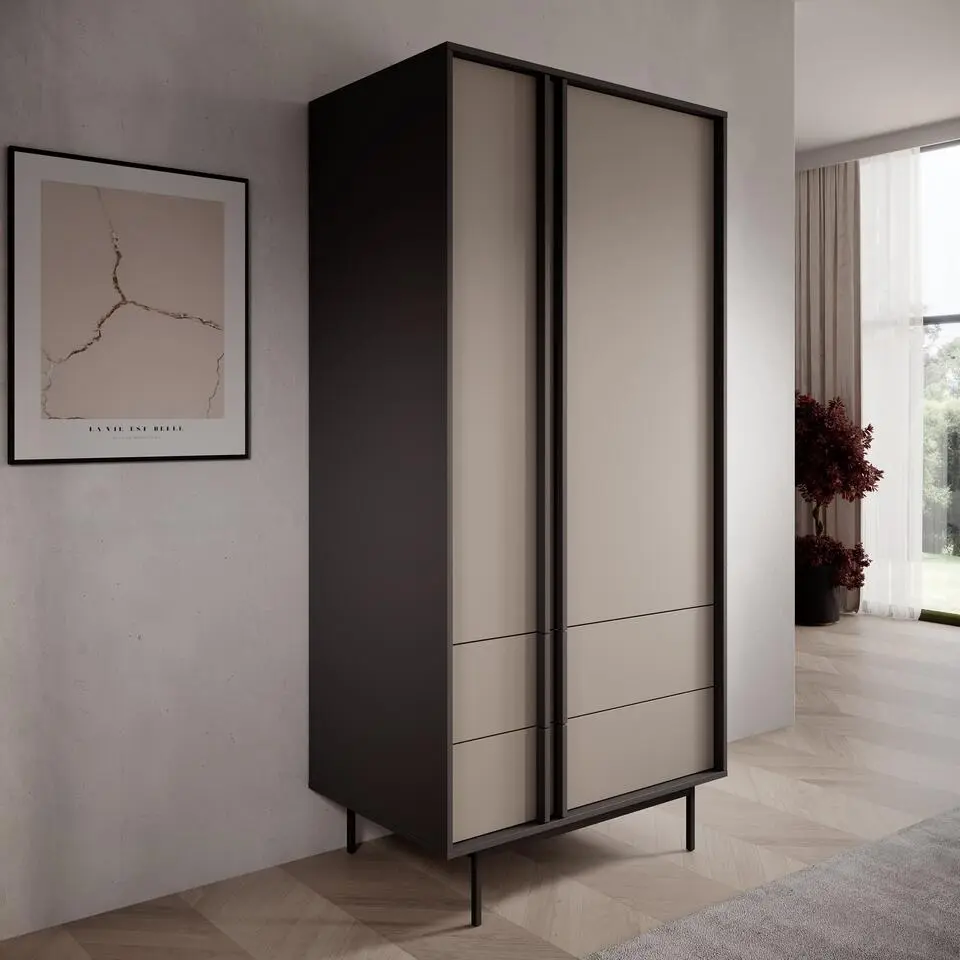Meubella - Antigo - Kledingkast 2 deurs - Beige/Antraciet - 93x60x195 cm