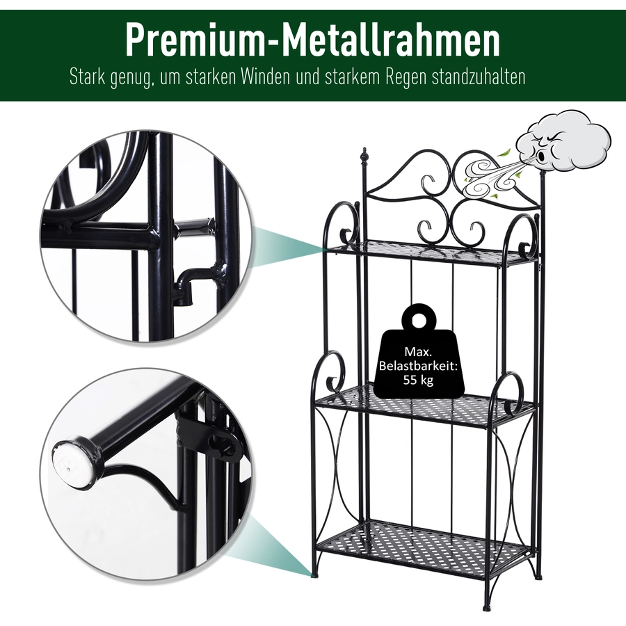 Outsunny Gartenregal mit 3 Ablagen schwarz