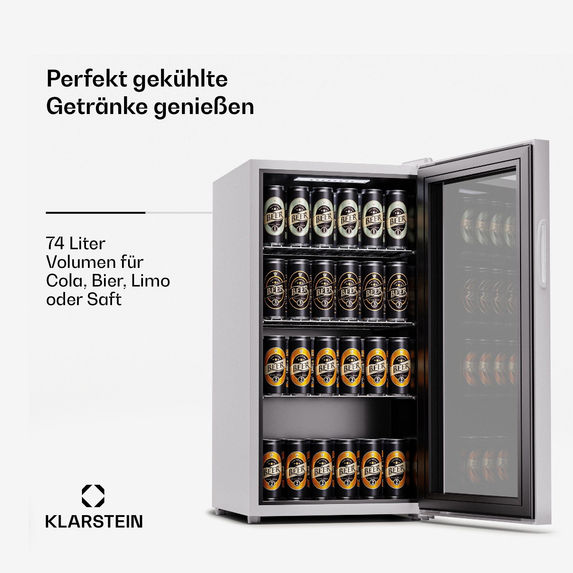 Beersafe 74 Slim Kühlschrank 74 Liter 3 Böden Panoramaglastür Quartz 74 Liter