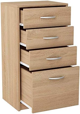 MATKAM Kommode mit Schubladen - Schrank mit 4 Drawers - geräumige Komode - solide Schubladenschrank H:85 B:45 T:35 cm - Kommode Schlafzimmer, Wohnzimmer und Flur Möbel - Sonoma Eiche