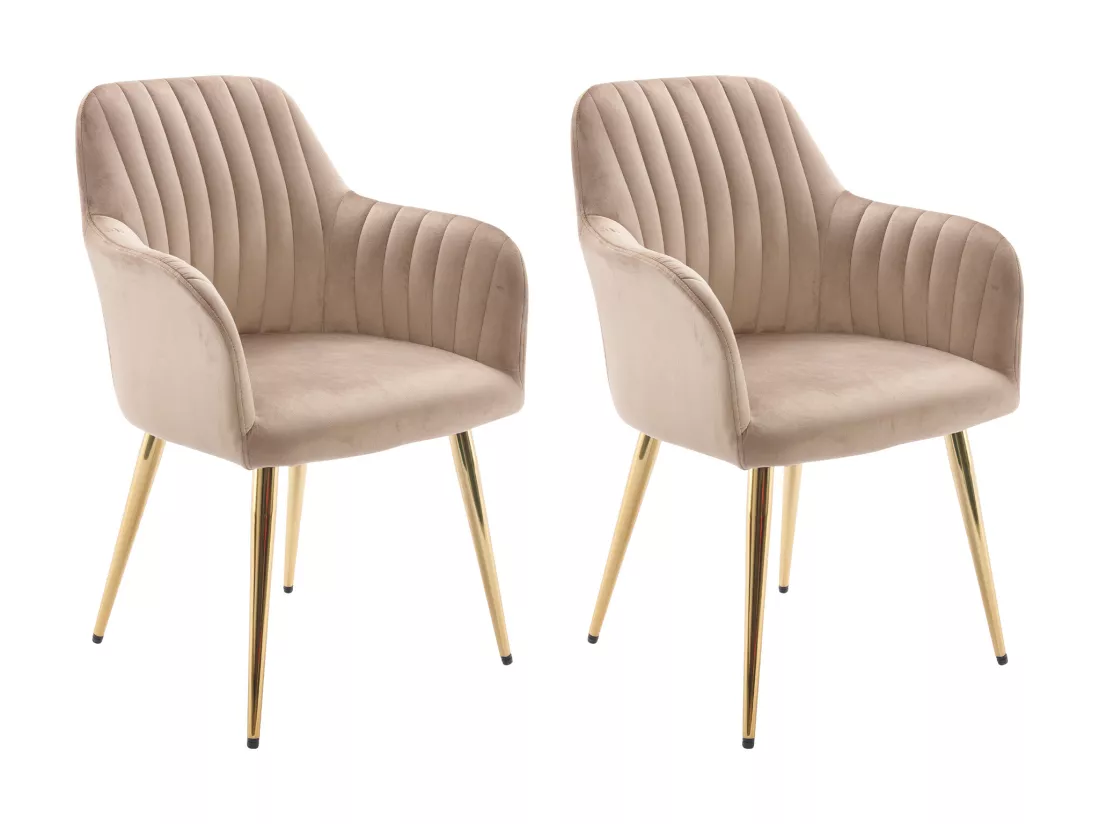 Lot de 2 chaises avec accoudoirs en velours et métal doré - Beige - ELEANA