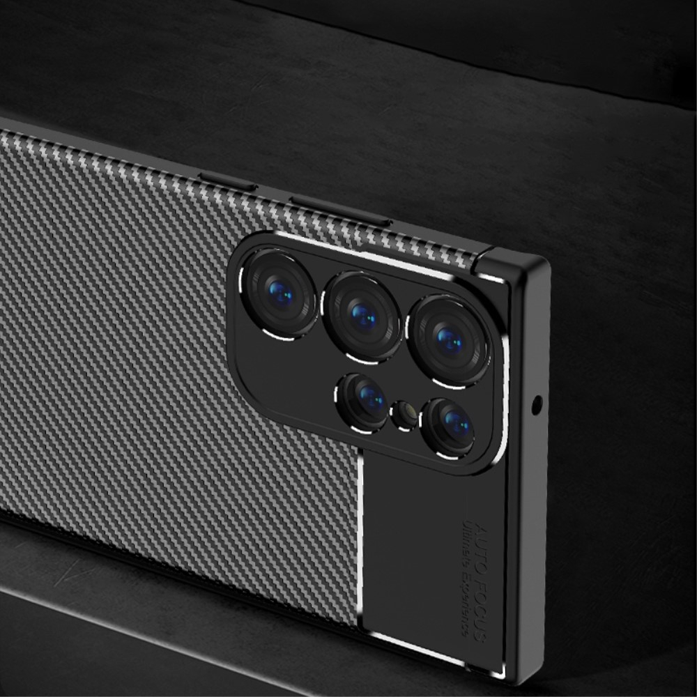 Samsung Galaxy S23 Ultra 5G Gummi Case Schutzhülle mit Air Cushion Fallschutz im Carbon Look - Schwarz