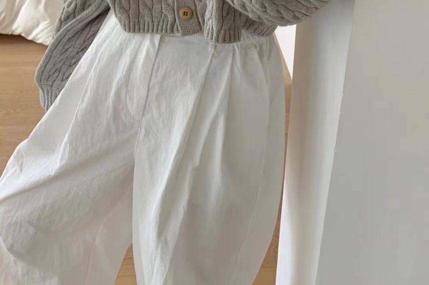 Seoulium - Lange mouwen effen kabelgebreide cropped cardigan