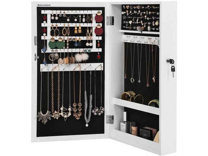 Songmics Schmuckhalter mit Spiegel Weiss Schmuckschrank
