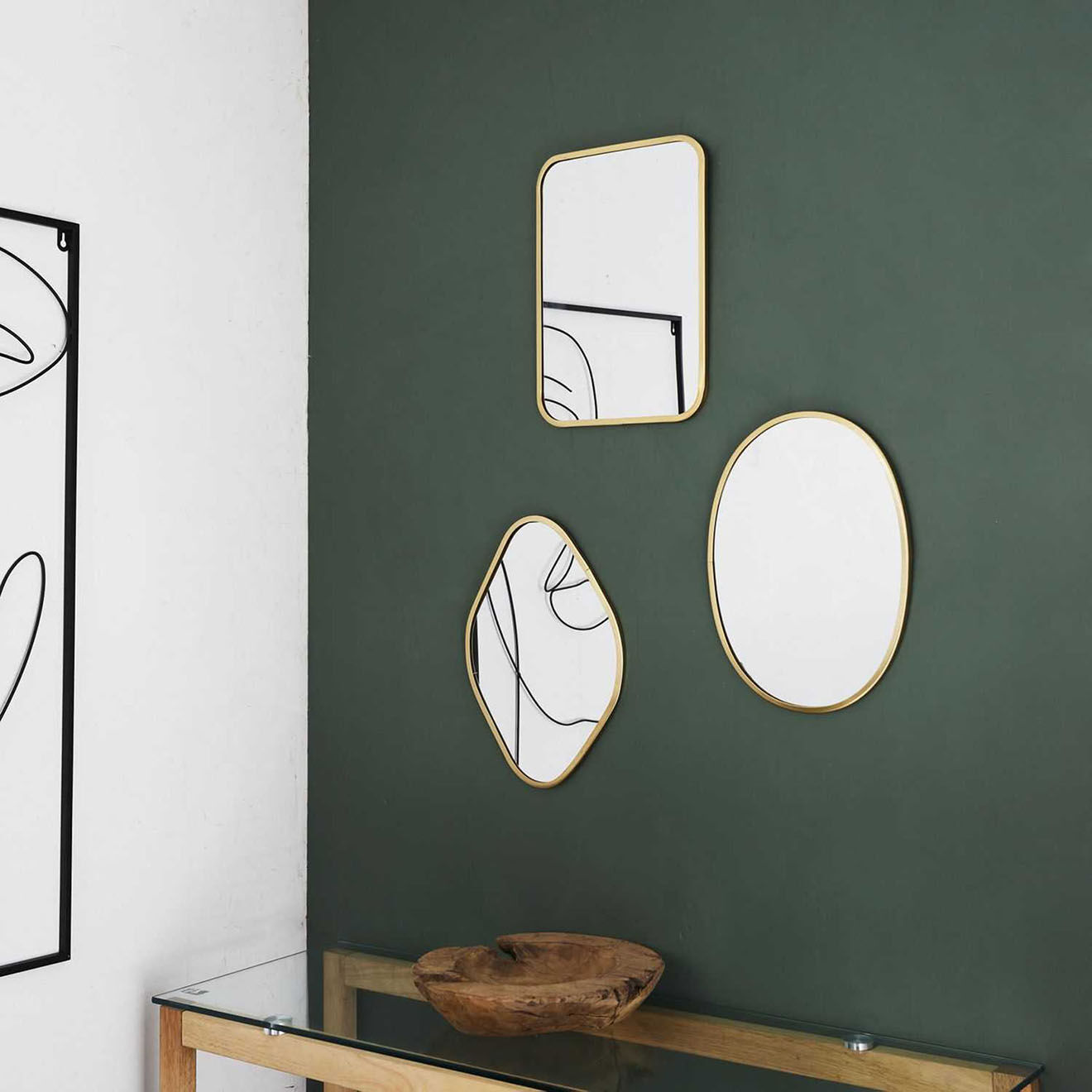 Home Deco Factory 3 Miroirs assortis contour doré - 25x34 cm