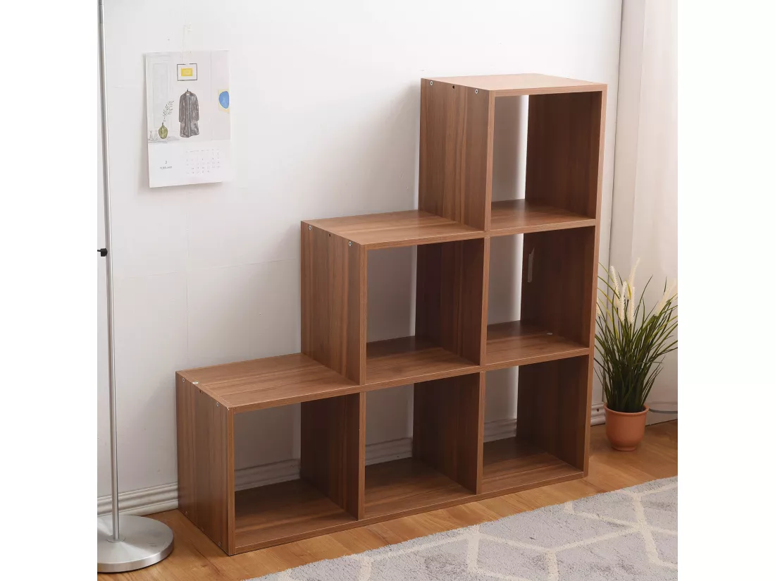 Etagère A Livres Bibliothèque Mdf 6 Niveaux Marron 97,5x97,5x29