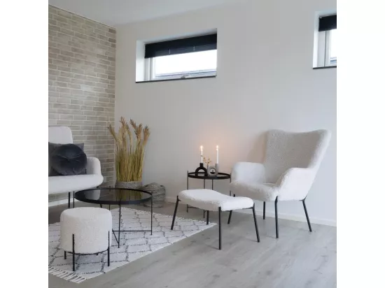 Glasgow - Fauteuil en tissu bouclette et métal : Couleur - Blanc