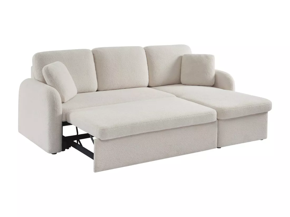 Canapé d'angle convertible en tissu bouclettes blanches - Milano - 3 places. fauteuil d'angle réversible coffre rangement lit modulable