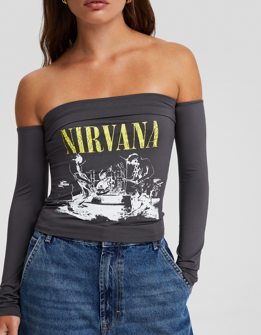 Camiseta de manga comprida com estampa do Nirvana