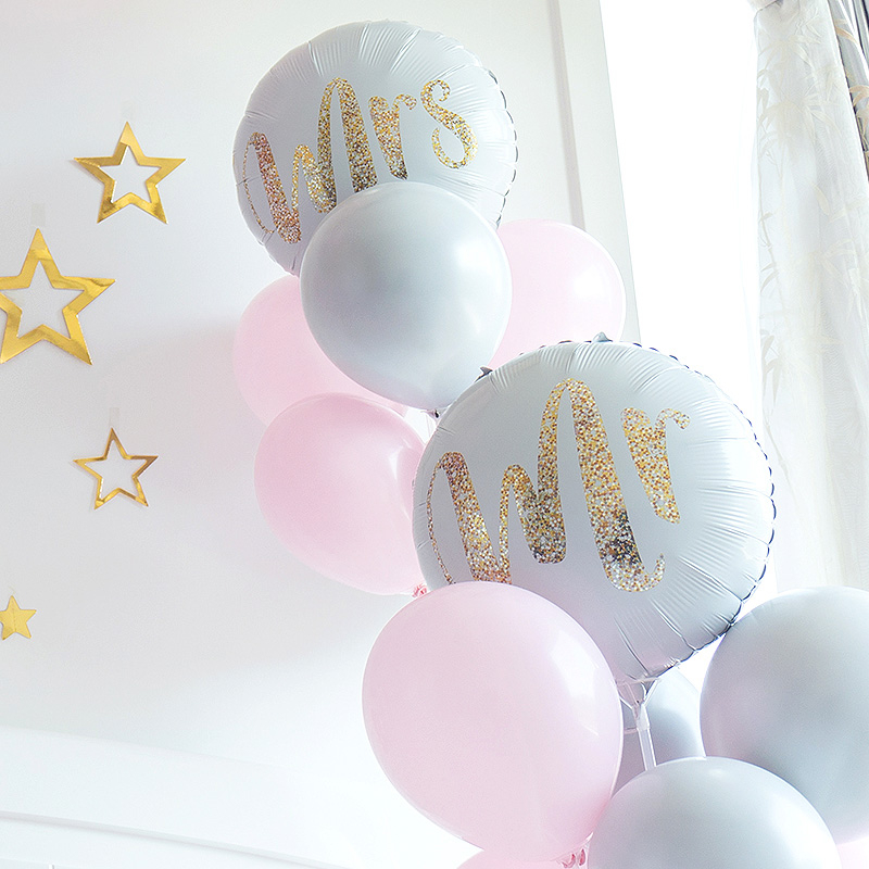 (2er Set) Ø44cm Party Ballons Hochzeits Folien Luftballons - Mr & Mrs
