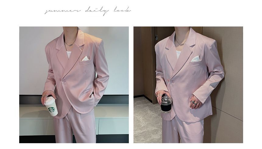 Drawouf - Set: Effen asymmetrische double-breasted blazer + losse broek met trekkoord in de taille