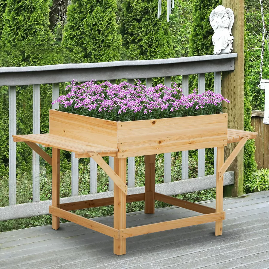 Outsunny Pflanzkasten mit Ablage natur