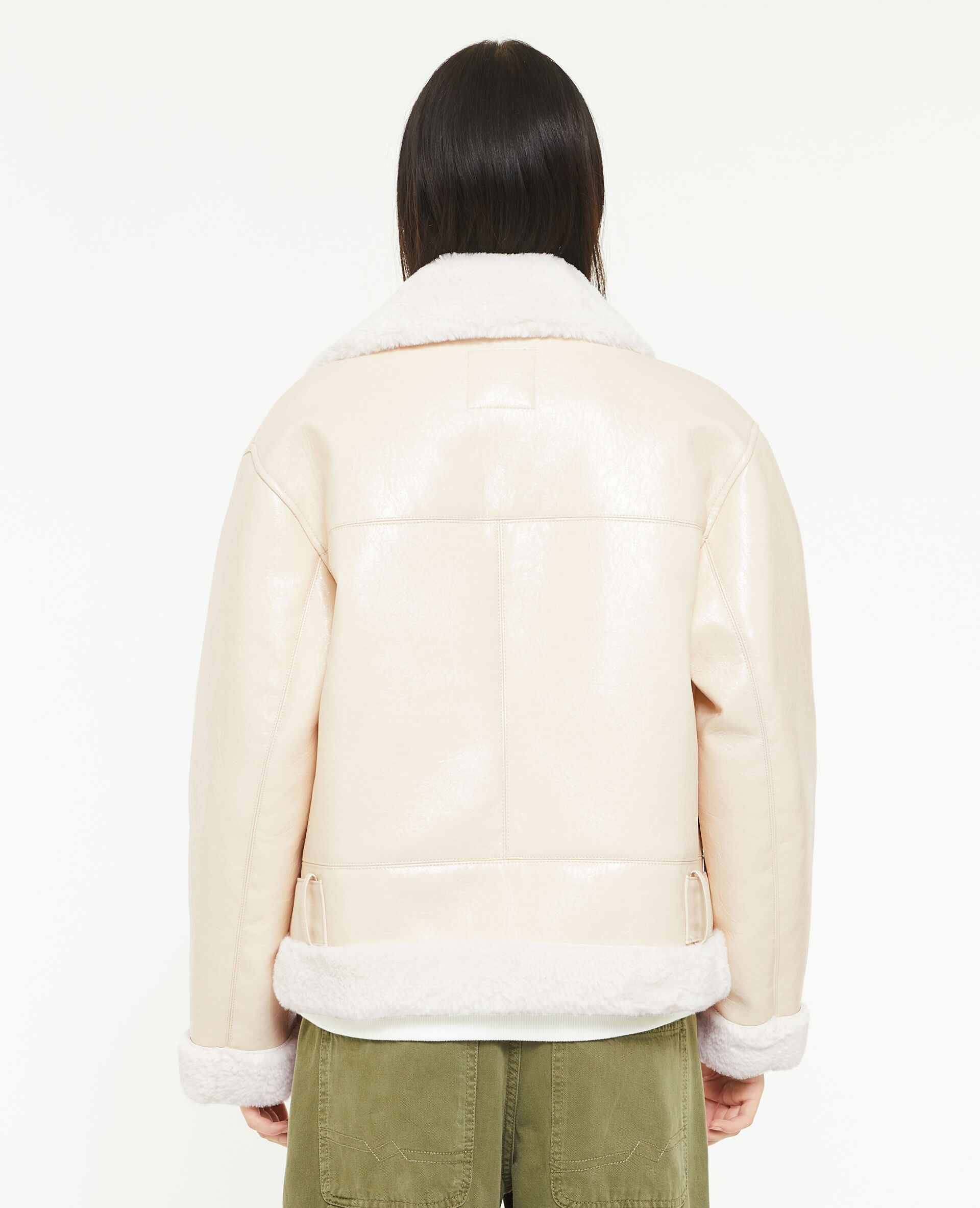 Blouson simili cuir avec doublure fourrure - Sable