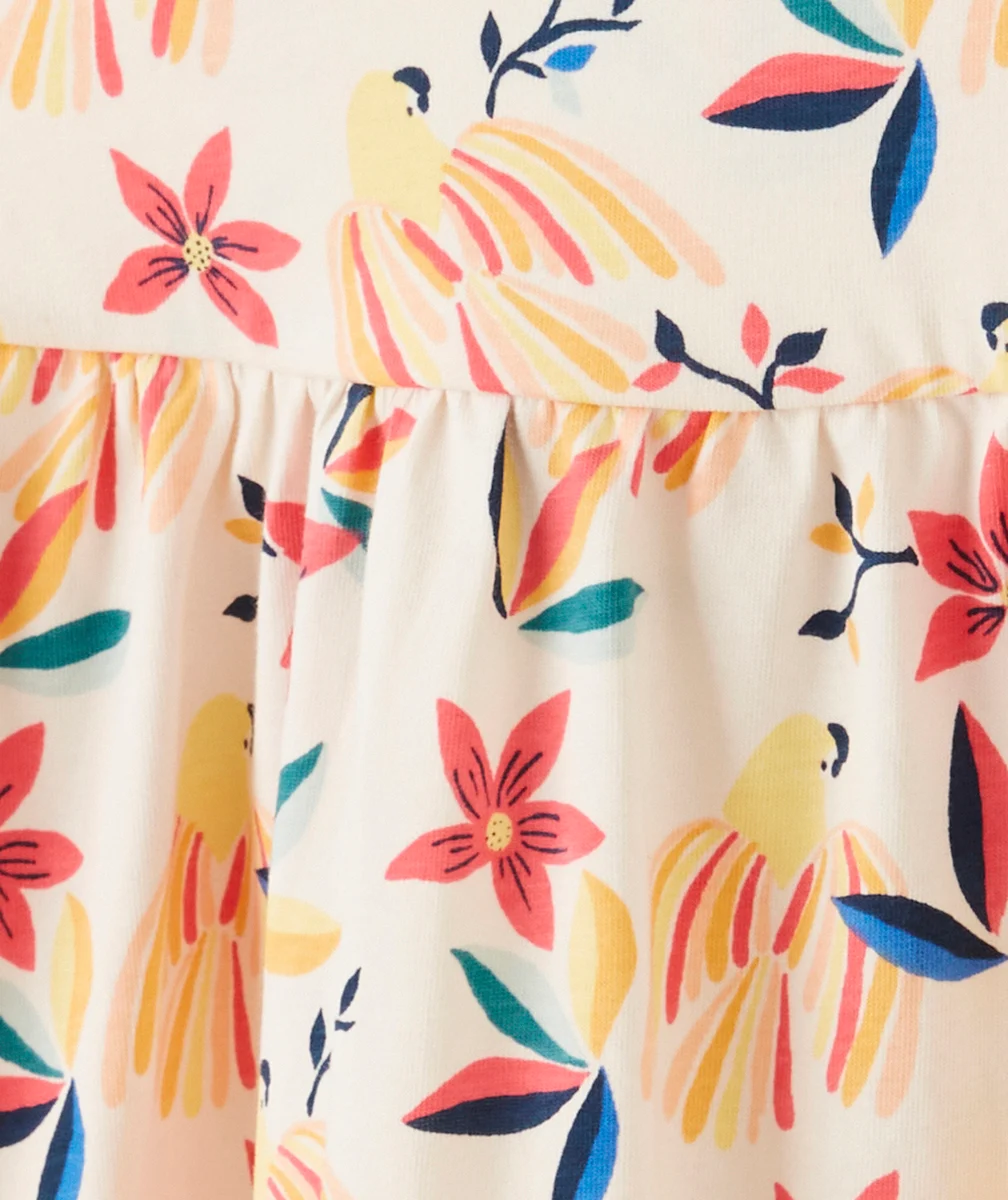 ROBE BÉBÉ FILLE ÉCRU IMPRIMÉ TROPICAL EN COTON BIO