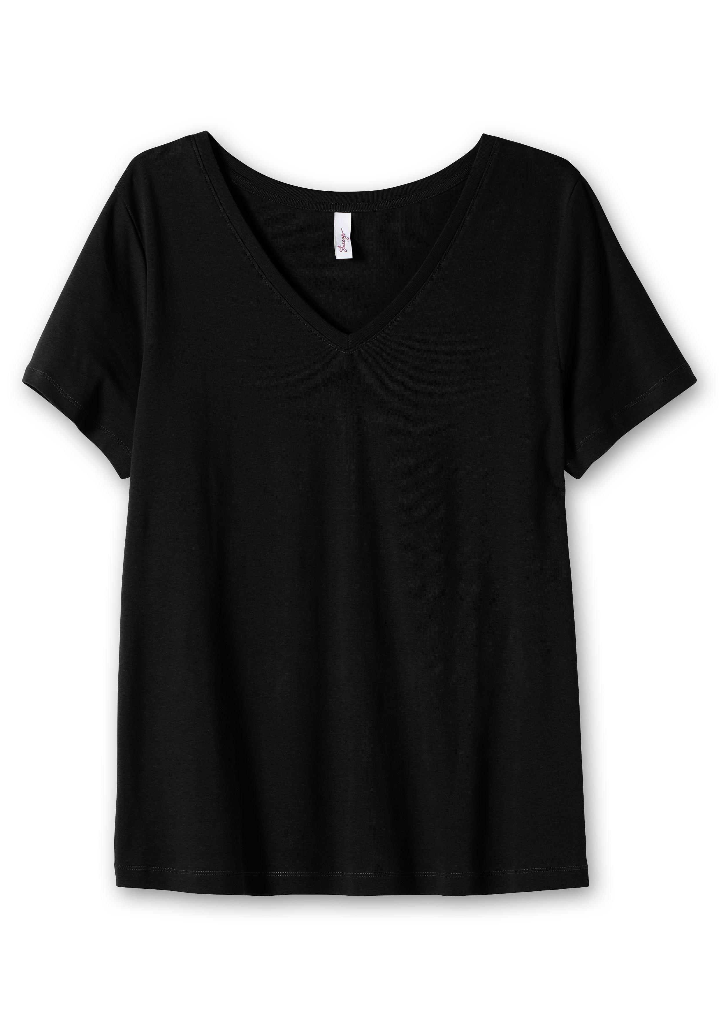 T-Shirt mit V-Ausschnitt, in Rippqualität