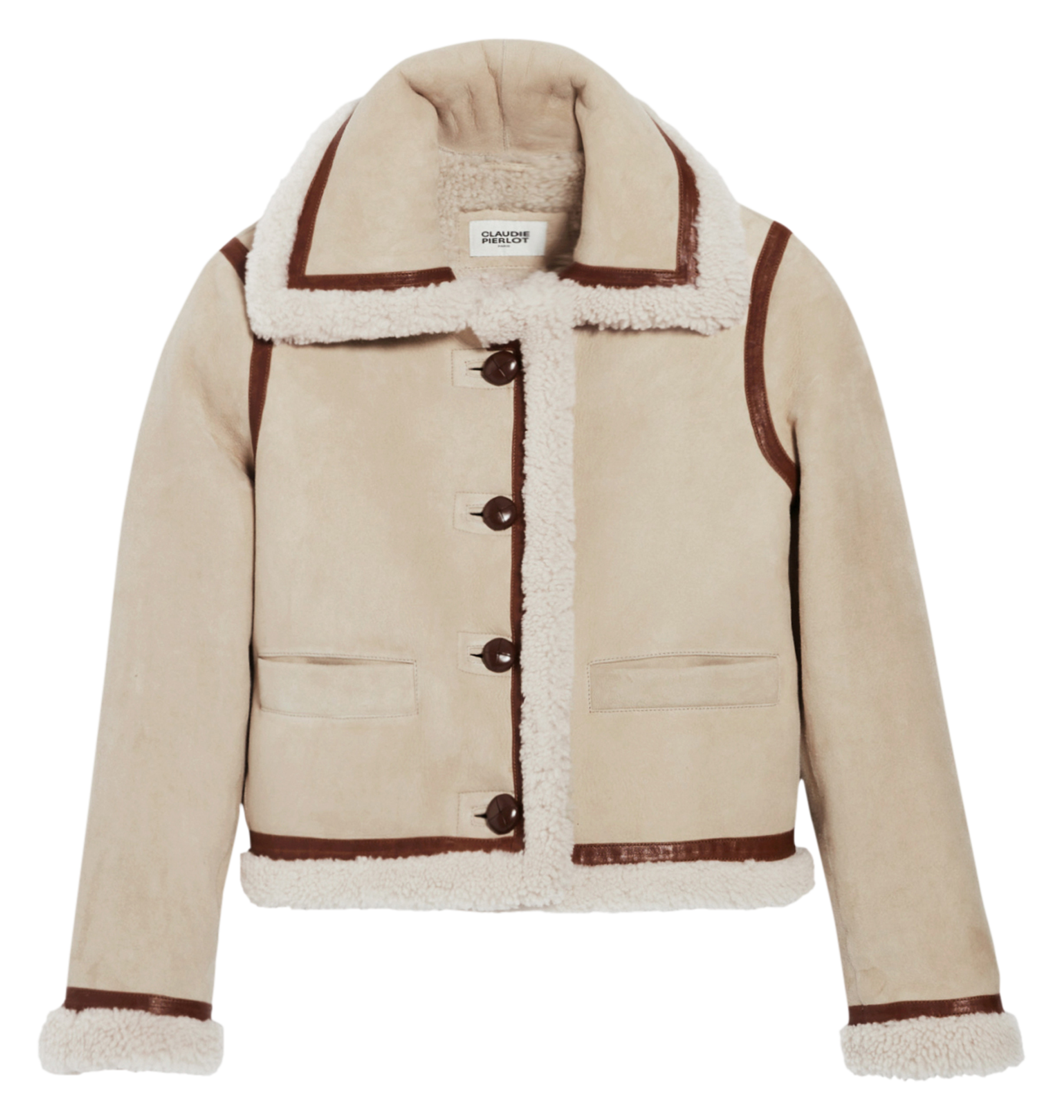 Blouson col aviateur en cuir d'agneau | Marron