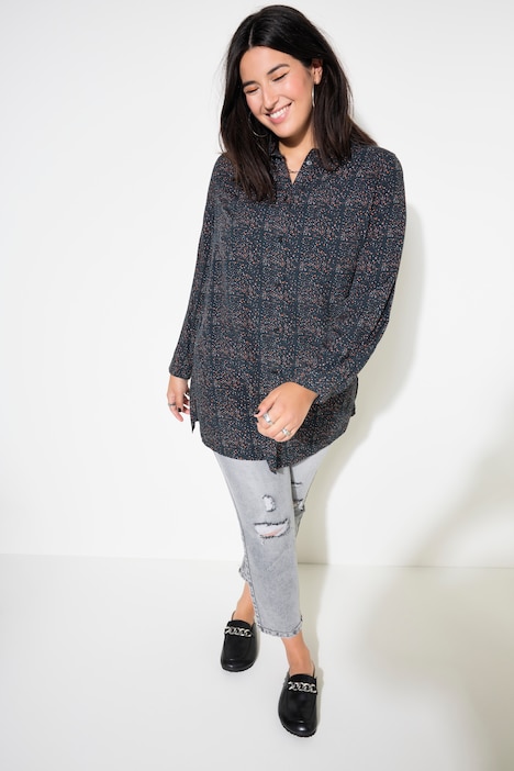 Hemdbluse, Boxy Shape, Print, Langarm