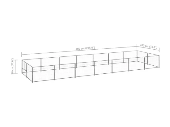 Chenil extérieur cage enclos argenté 700 x 200 x 70 cm 02_0000239