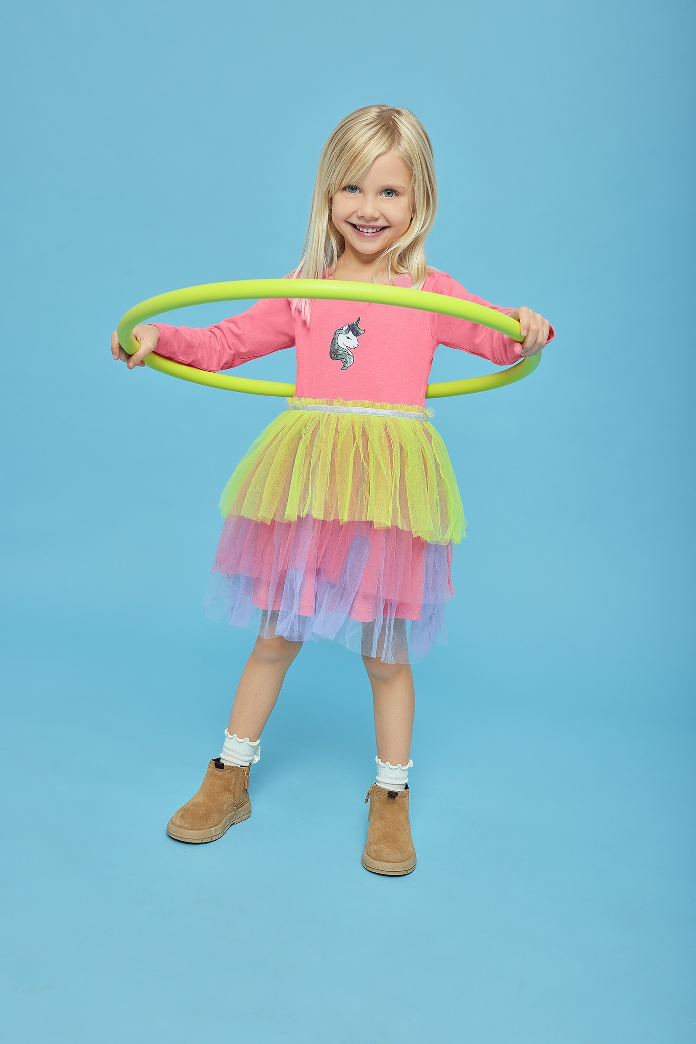 Blue Seven Jerseykleid mit Tüllvolants und Einhorn-Motiv