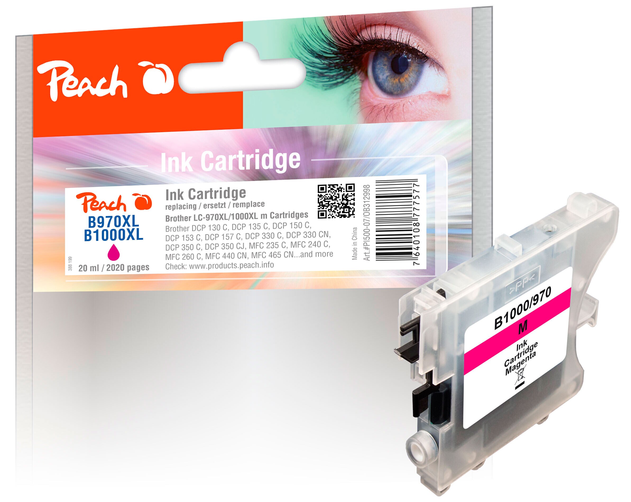 Peach B970 M XL-Druckerpatrone ma ersetzt Brother LC-970M, LC-1000M für z.B. Brother DCP -130 C, Brother DCP -135 C, Brother DCP -150 C