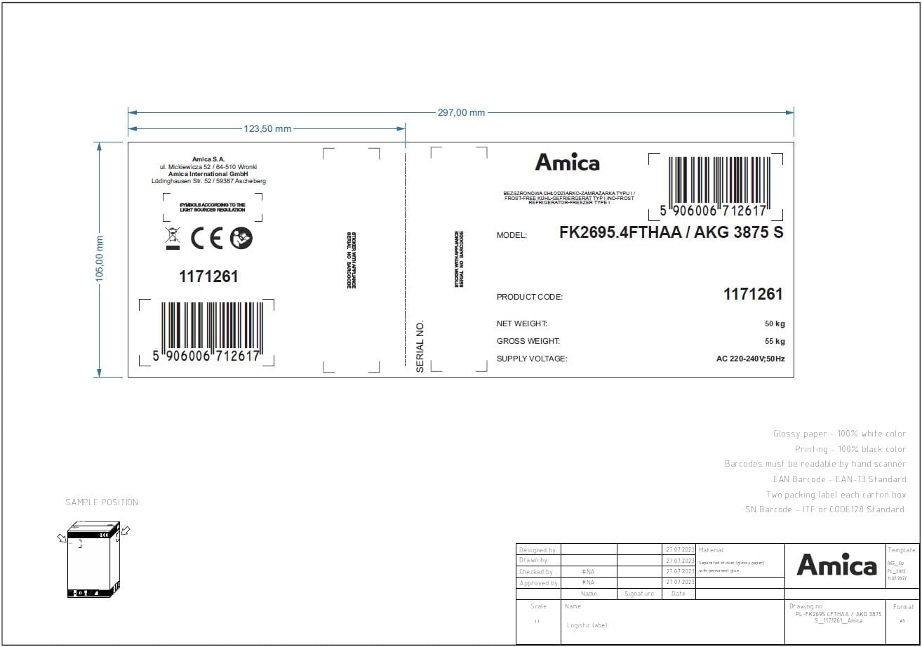 Amica Kühl Gefrierkombination freistehend mit Total NoFrost 170 x 54 cm VitControlPlus Schublade elektronische Steuerung Superkühlen und Supergefrieren - schwarze Edelstahloptik