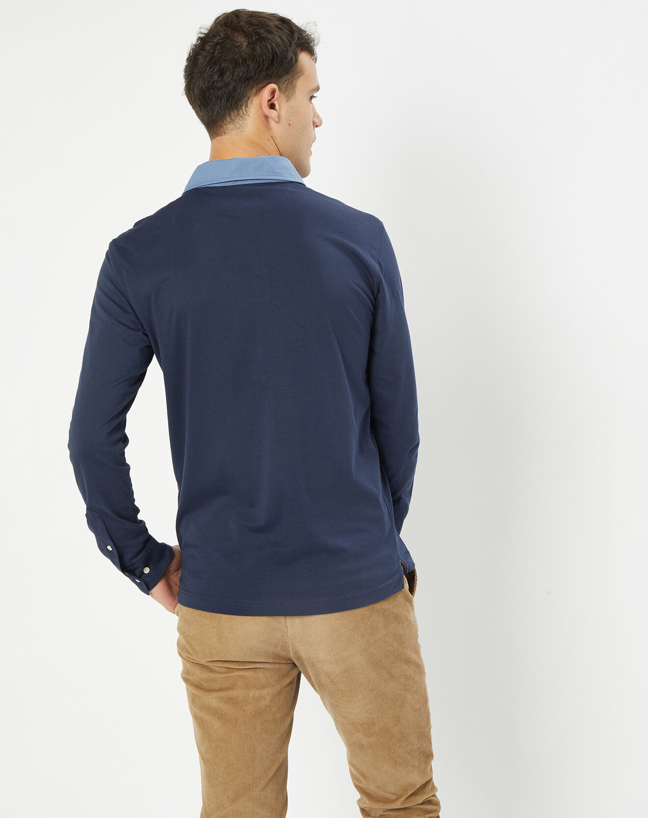 Hackett London Polo Slim Fit Col Chambray bleu marine