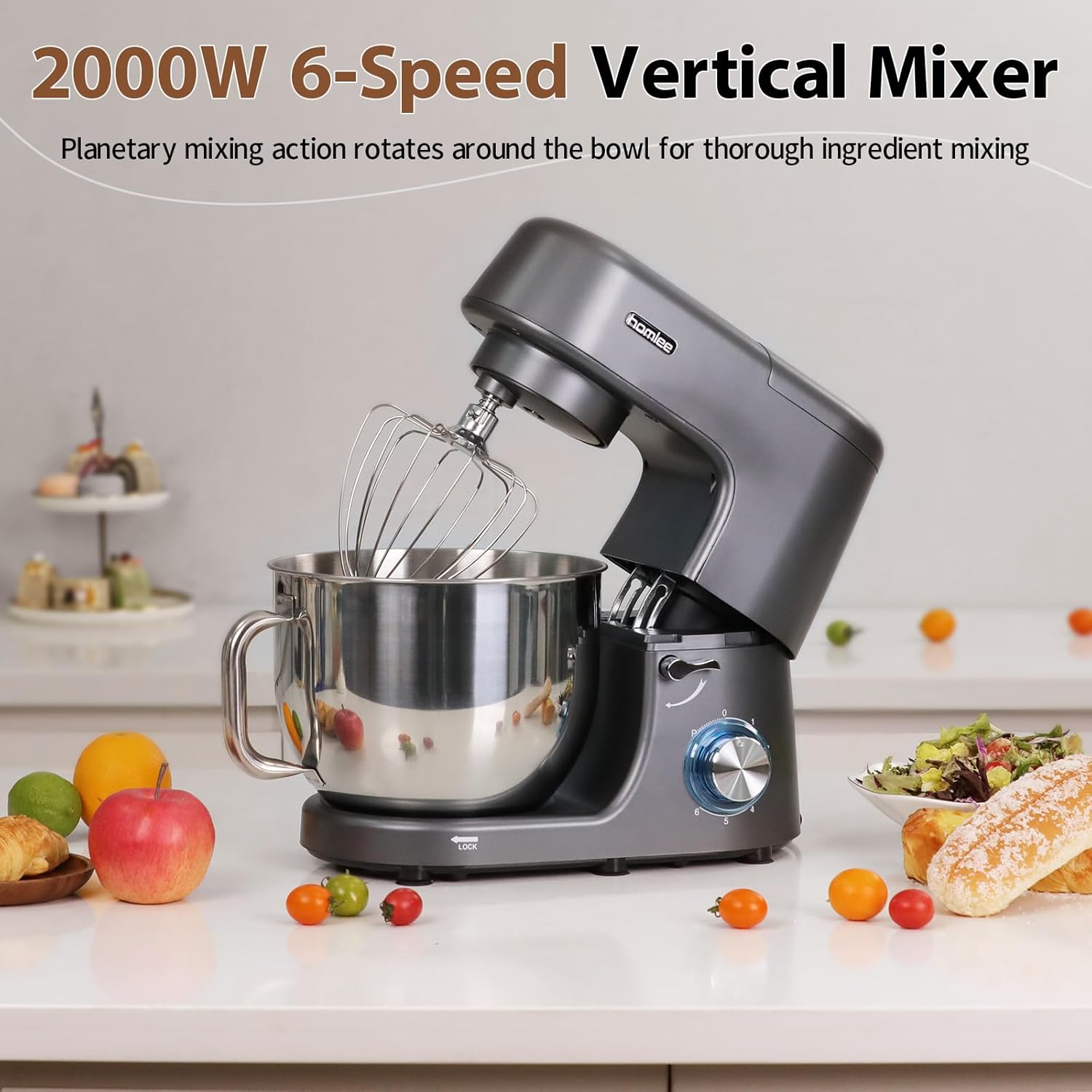 Küchenmaschine,2000W Knetmaschine Mit Knet- Und RüHrfunktion Leistungsstarke Mit GroßEr 7.2 Liter EdelstahlschüSse Inkl. RüHraufsatz, Knethaken & Schneebesen,Spritzschu