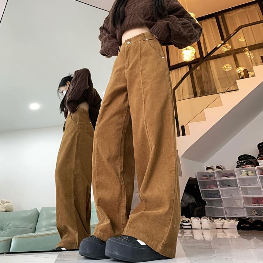 Chisan - Corduroy broek met hoge taille en wijde pijpen