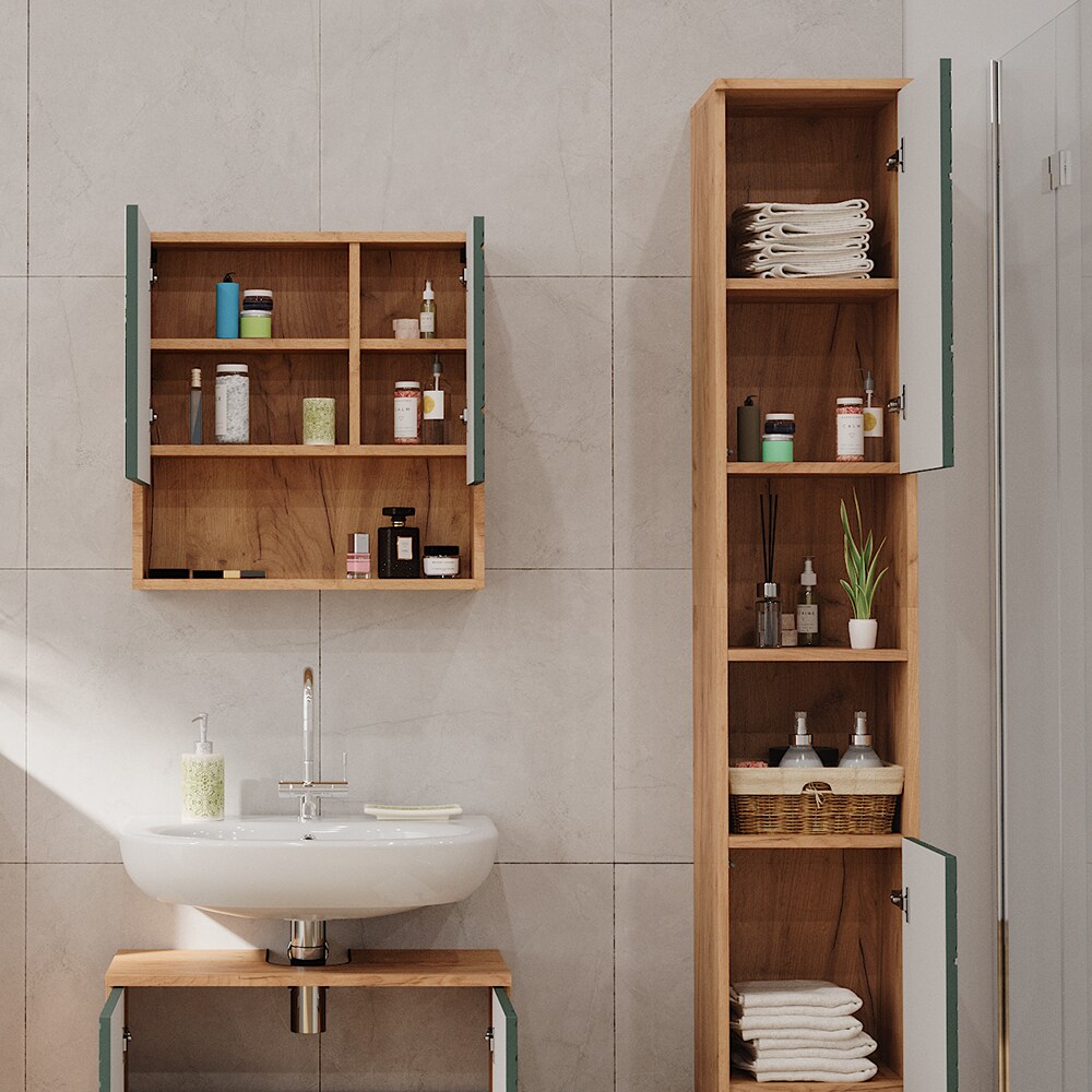 Vicco Hochschrank Irma Eiche Grün 30 x 192 cm Badezimmer