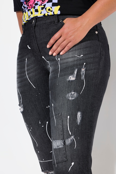 Jeans, Slim Fit, Farbspritzer, 5-Pocket