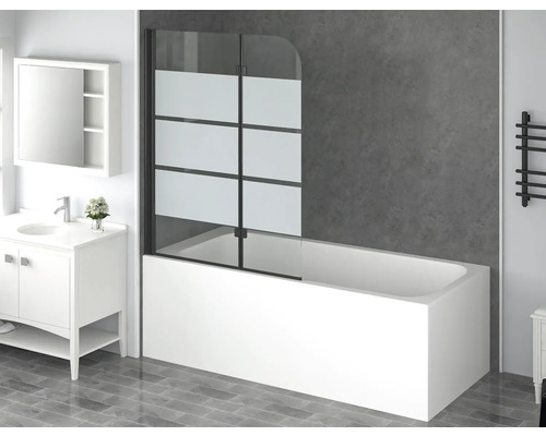 form&style 2-delige badwand CABIA 1120 x 1400 mm, glasdecor met horizontale strepen, profielkleur zwart