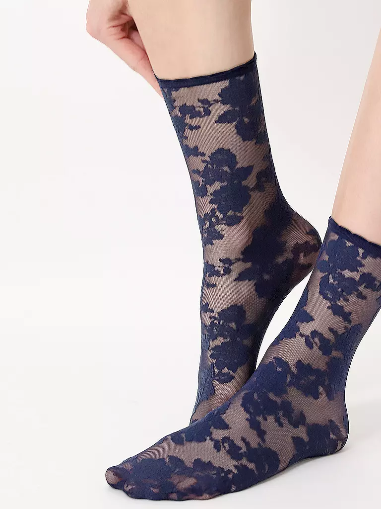 OROBLU Feinstrumpfsöckchen LITTLE ROSES blue onesize dunkelblau