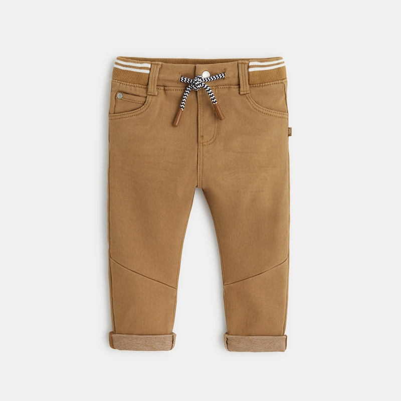 Jean knit-denim taille élastiquée marron bébé garçon