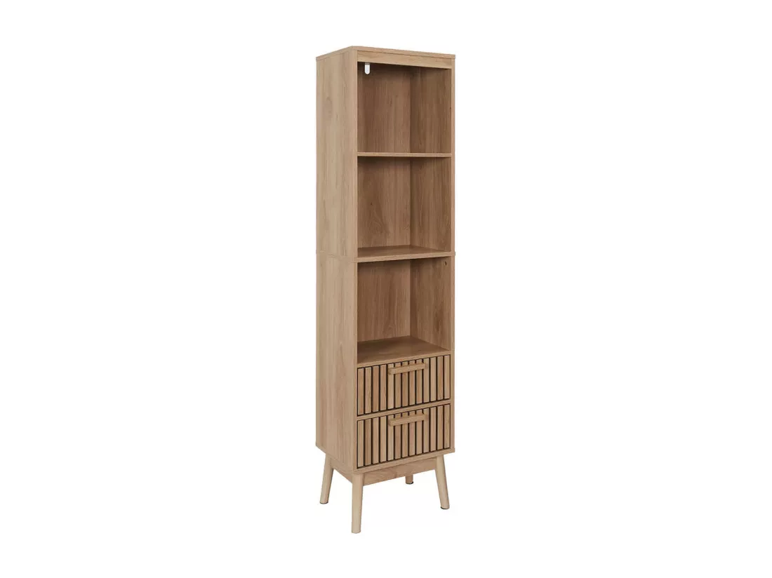 PAJAN - Rangement Colonne 3 Etagères 2 Tiroirs Effet Bois avec Tasseaux