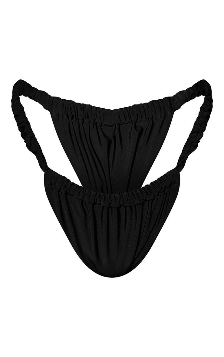 Noir Bas De Bikini À Bretelles Élastiques Froncées
