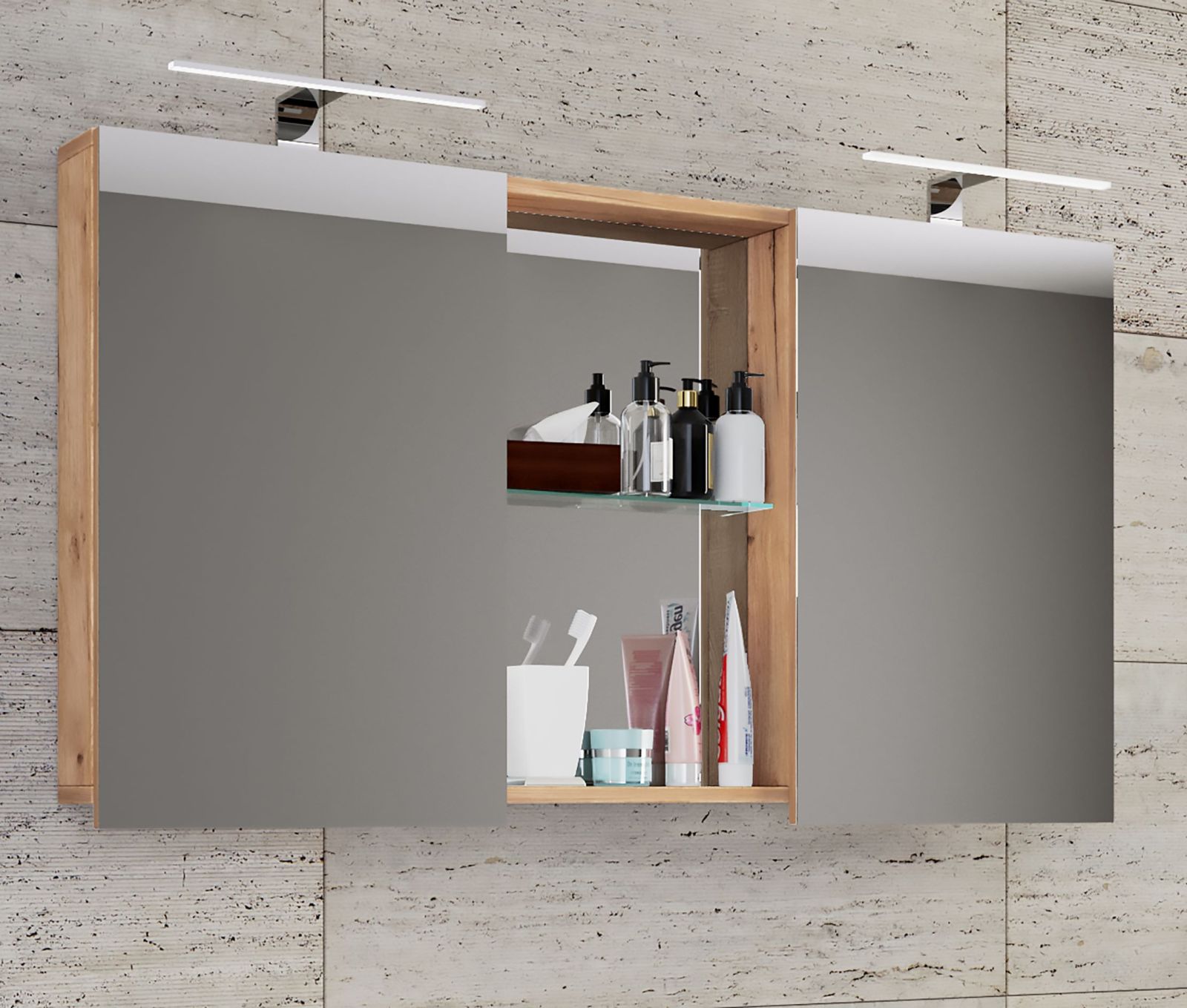Spiegelschrank BUDASI - Honig-Eiche - 112 cm